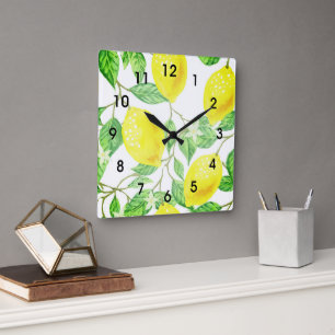 Lemons on Vine Farm House Design Citrus Theme Square Wall Clock