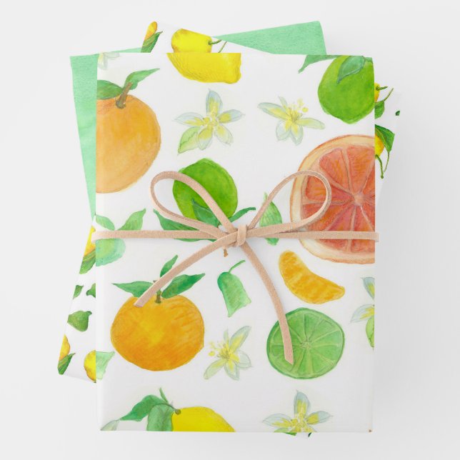 Lemons Orange Grapefruit Citrus Lime Green  Wrapping Paper Sheet (In situ)