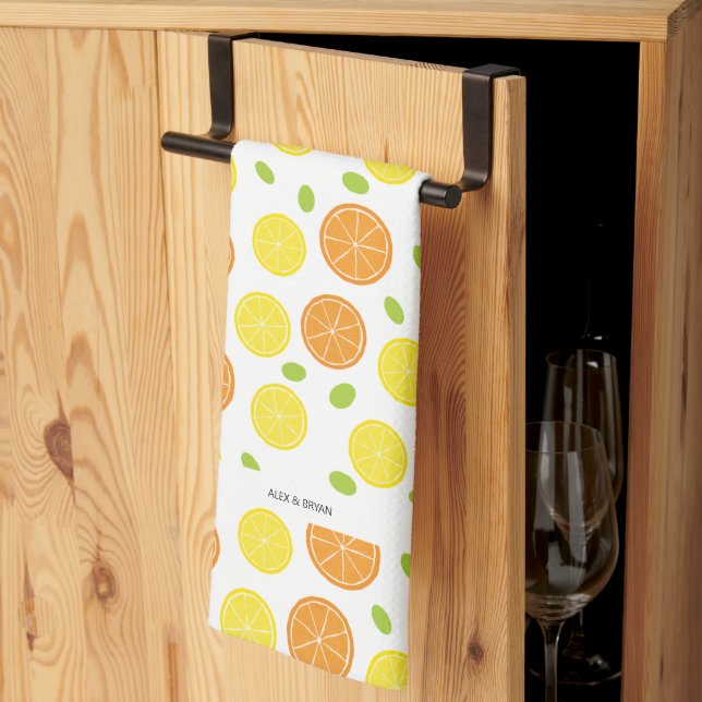 Lemons Oranges and Grapes Fruit Personalised Tea Towel (Thirds Fold)