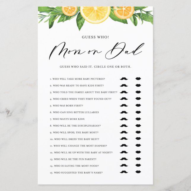 Lemons & Oranges Mum or Dad He Said She Said Game (Front)