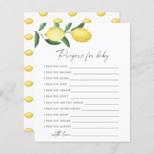 Lemons - Party game | prayers for baby game (Front/Back)