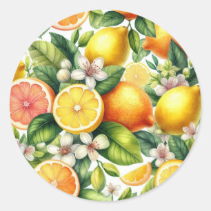 Lemons Pattern Classic Round Sticker