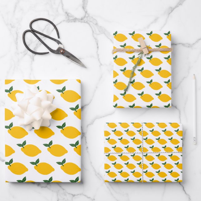 Lemons Pattern Cute CUSTOM Bridal Shower Birthday Wrapping Paper Sheet (Front)