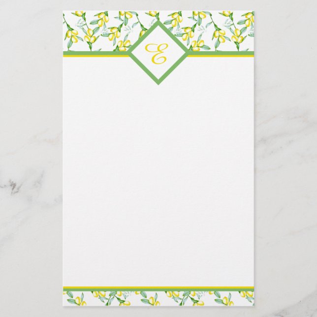 Lemons pattern monogram  stationery (Front)