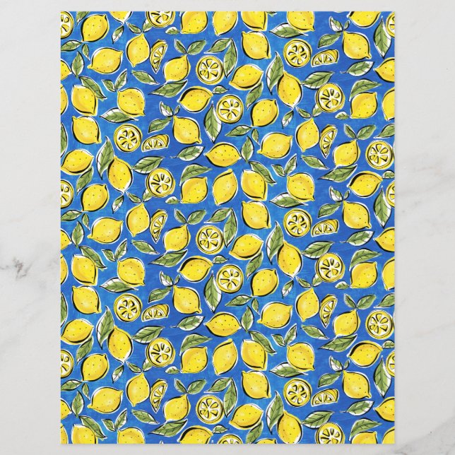 Lemons Pattern Yellow Blue Paper Sheet (Front)