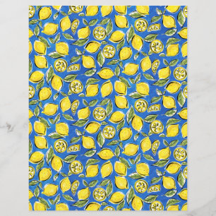 Lemons Pattern Yellow Blue Paper Sheet