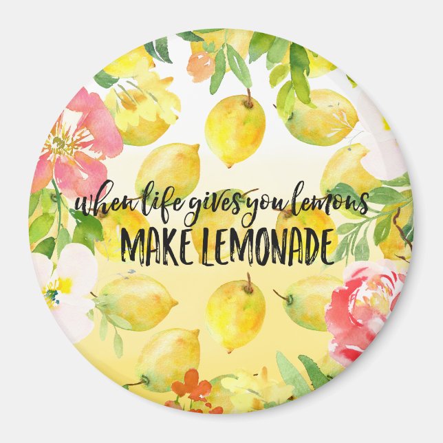 Lemons Pink floral ombre watercolor inspirational Magnet (Front)