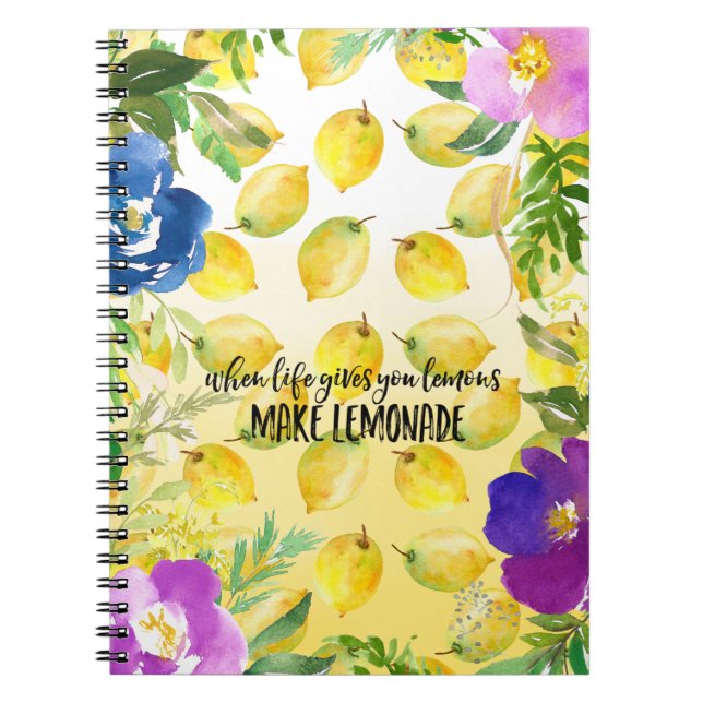Lemons Pink floral ombre watercolor inspirational Notebook (Front)