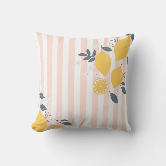 Lemons Pink Stripes Cushion (Front)