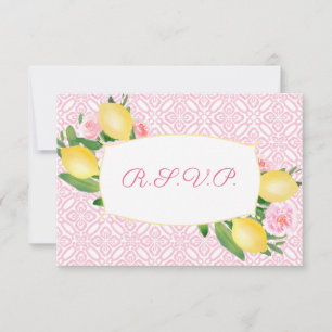 Lemons Pink White Tiles Meal Options Party RSVP Card