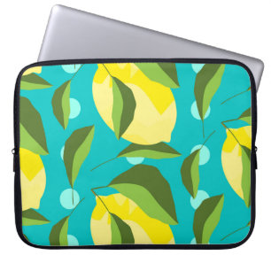Lemons Polka Dot: Blue Background. Laptop Sleeve