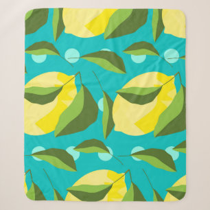 Lemons Polka Dot: Blue Background. Sherpa Blanket