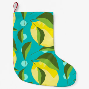 Lemons Polka Dot: Blue Background. Small Christmas Stocking