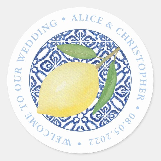 Lemons Positano Welcome To Our Wedding Out Of Town Classic Round Sticker (Front)