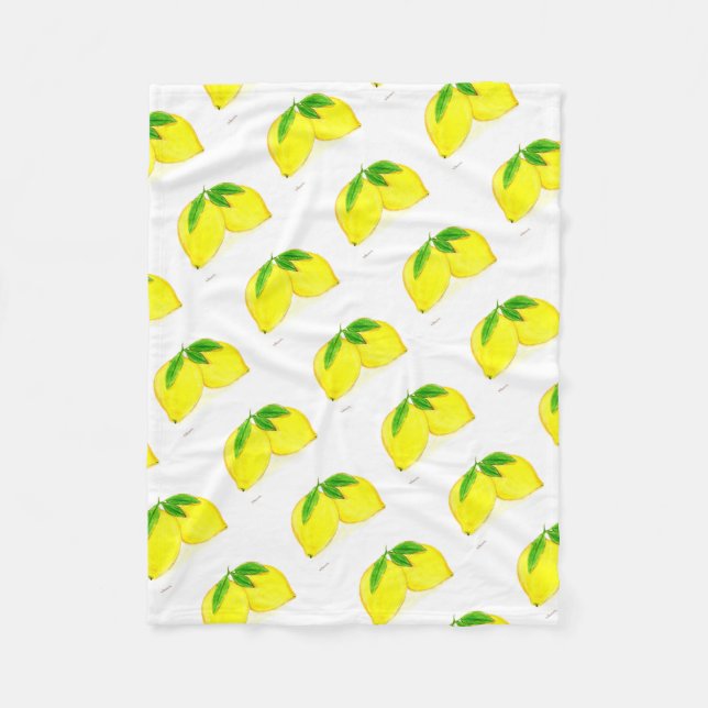 Lemons print Yellow Fruits Fleece Blanket (Front)