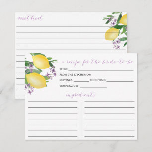Lemons Purple Flowers Bridal Shower Recipe Card