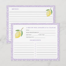 Lemons Purple Text Bridal Shower Recipe Card
