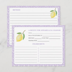 Lemons Purple Text Bridal Shower Recipe Card