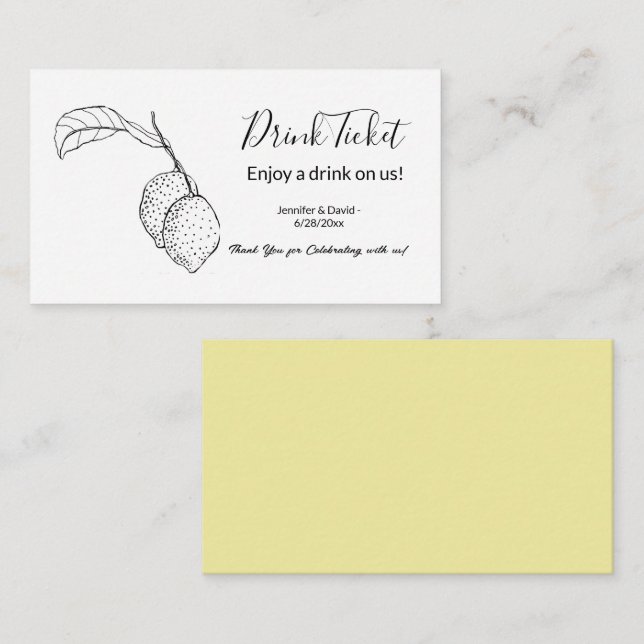 Lemons Reception Drink Ticket Enclosure Card (Front/Back)