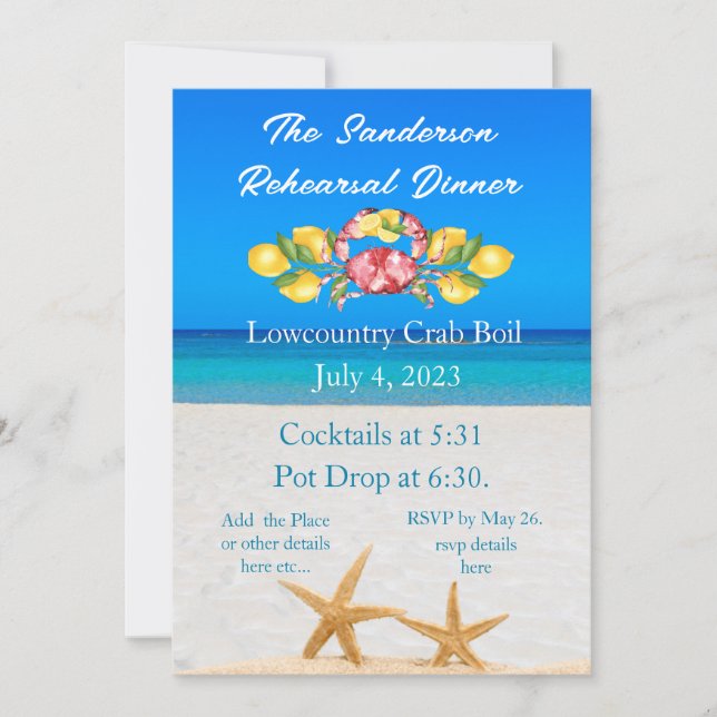  Lemons Red Crab  Lowcountry Starfish Invitation (Front)