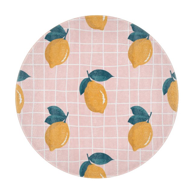 Lemons, retro geometry, summer seamless pattern. cutting board (Front)