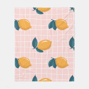 Lemons, retro geometry, summer seamless pattern. fleece blanket