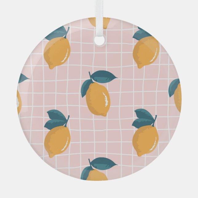 Lemons, retro geometry, summer seamless pattern. glass tree decoration (Front)