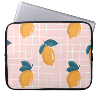 Lemons, retro geometry, summer seamless pattern. laptop sleeve