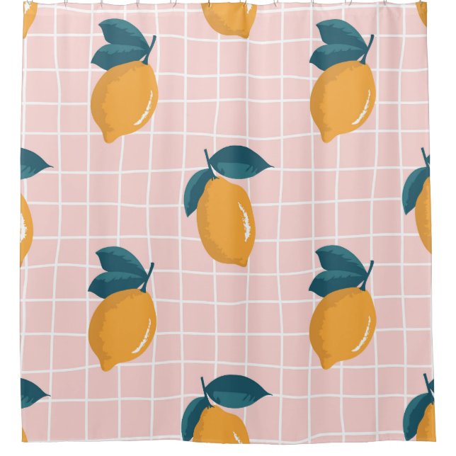 Lemons, retro geometry, summer seamless pattern. shower curtain (Front)