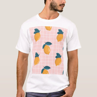 Lemons, retro geometry, summer seamless pattern. T-Shirt