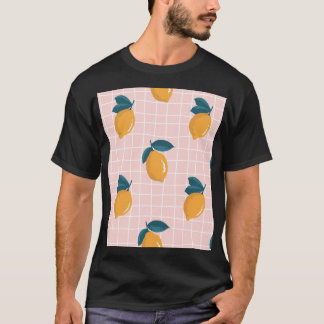 Lemons, retro geometry, summer seamless pattern. T-Shirt