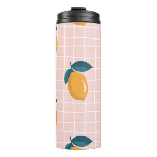 Lemons, retro geometry, summer seamless pattern. thermal tumbler