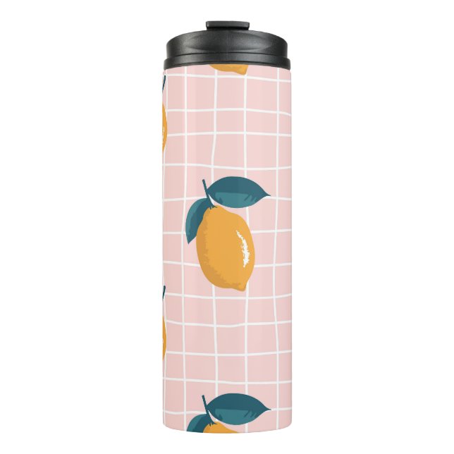 Lemons, retro geometry, summer seamless pattern. thermal tumbler (Front)