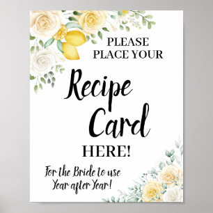 Lemons & Roses Place Recipe Card Bridal Shower  Poster