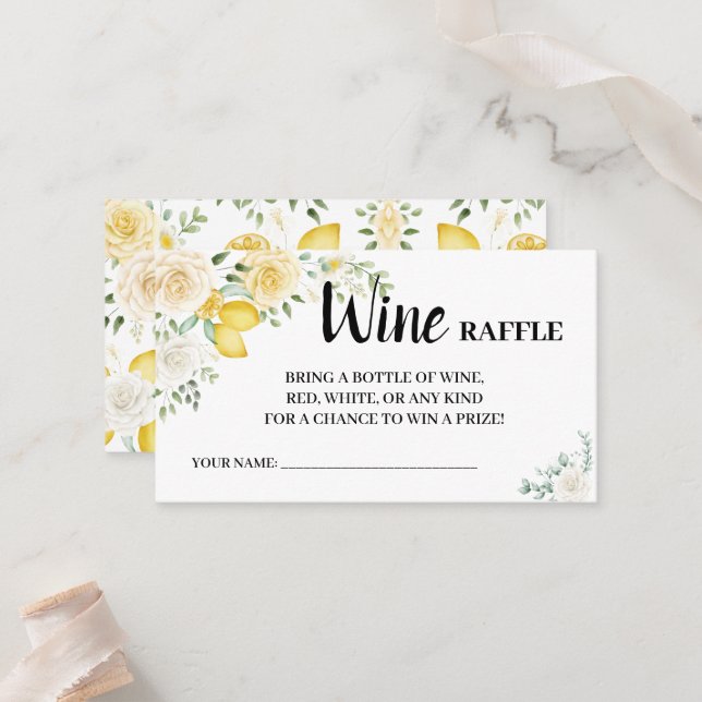 Lemons & Roses Wine Raffle Ticket Bridal Shower  (Front/Back In Situ)