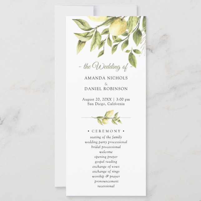  Lemons Rustic Greenery Wedding Ceremony Program (Front)