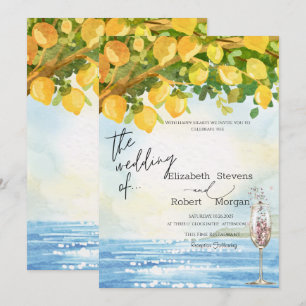 Lemons Sea Champagne Glass Wedding  Invitation