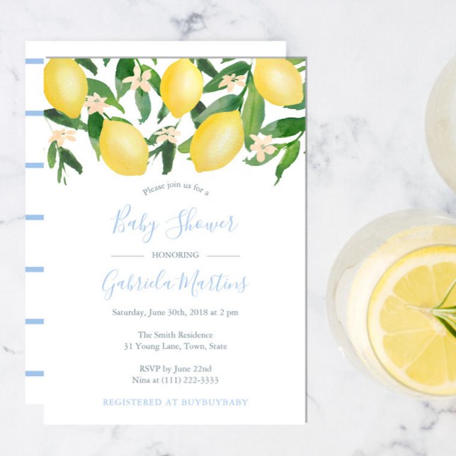 Lemons Sky Blue Little Boy Baby Shower Invitation (Creator Uploaded)