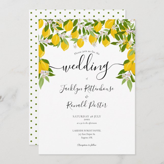 Lemons Spring Blossom Greenery Wedding Invitation (Front/Back)