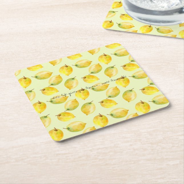 Lemons Square Paper Coaster (Angled)