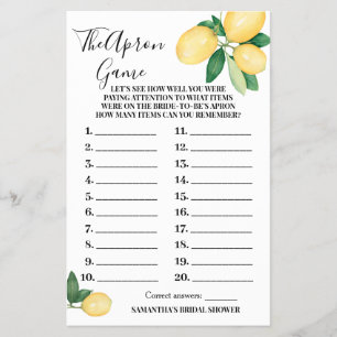 Lemons The Apron Bridal Shower Game Card