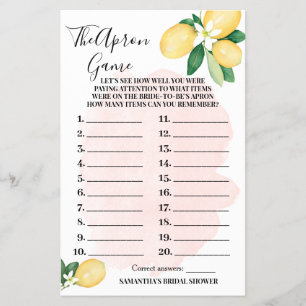 Lemons The Apron Pink Bridal Shower Game Card