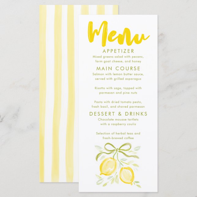 Lemons Themed Baby Shower Menu Cards (Front/Back)