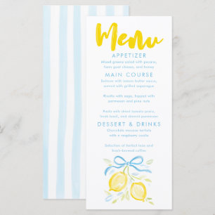 Lemons Themed Boy Baby Shower Menu Cards