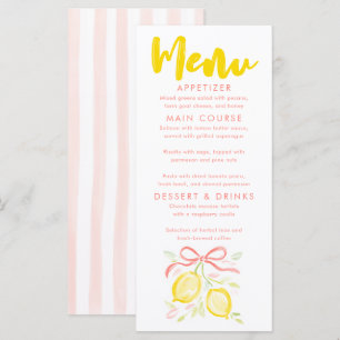 Lemons Themed Girl Baby Shower Menu Cards