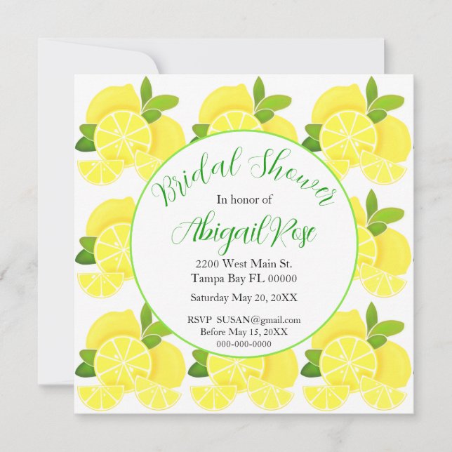 Lemons tropical yellow citrus Bridal Shower  Invitation (Front)