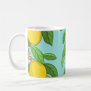 Lemons, Vibrant Blue Background Seamless. Coffee Mug
