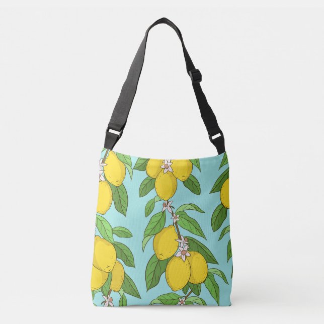 Lemons, Vibrant Blue Background Seamless. Crossbody Bag (Front)
