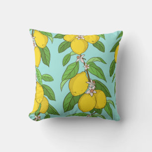 Lemons, Vibrant Blue Background Seamless. Cushion