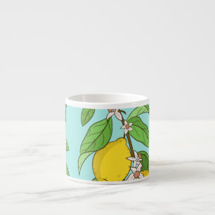 Lemons, Vibrant Blue Background Seamless. Espresso Cup